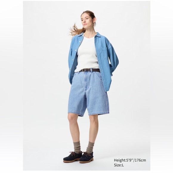 Uniqlo Women's Distressed Linen Blue Jean Shorts - Picture 1 of 10